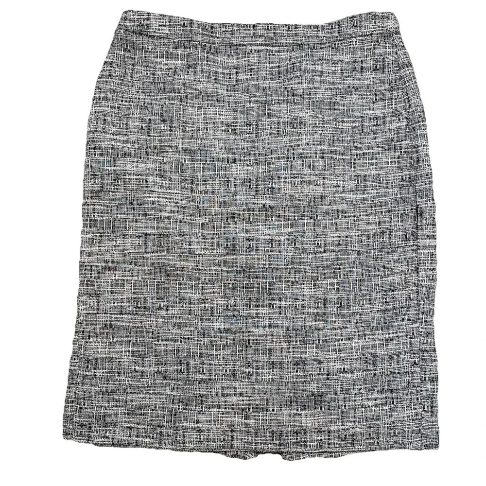 J Crew Skirt No 2 Pencil Tweed Pencil Classic Preppy Black White Lined Back Slit